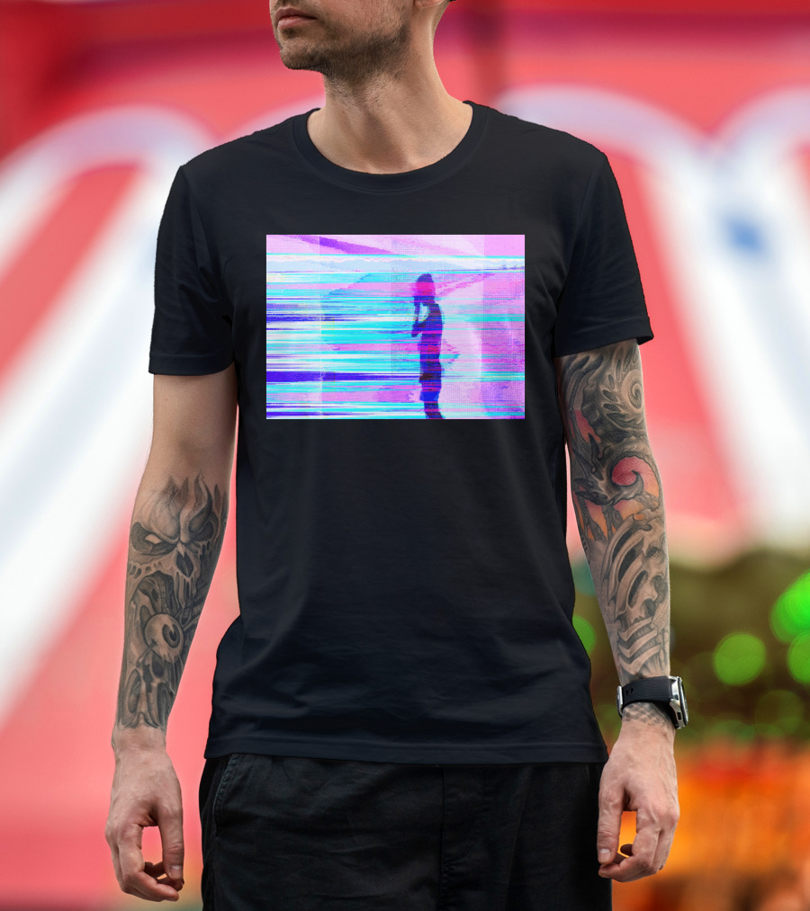 Alias Glitch Effect Silhouette in Vibrant RGB Stripes T-Shirt