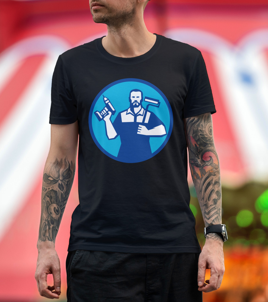 Bearded Handyman with Cordless Drill and Paintroller T-Shirt