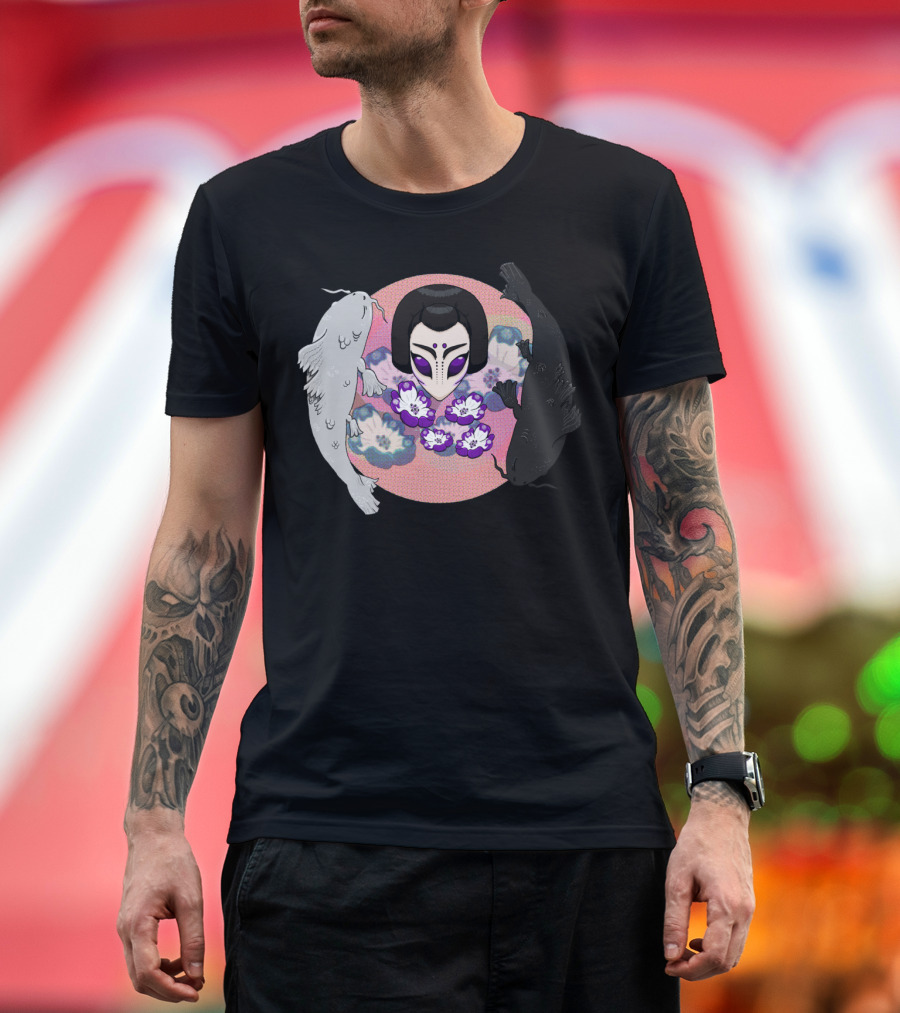 Alien Geisha C Floral Koi Circle T-Shirt