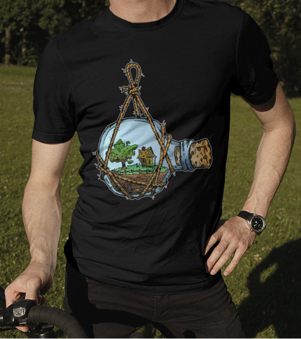 House In A Bottle Floating Tree And Cottage Scene Inside Glass Vessel T-Shirt