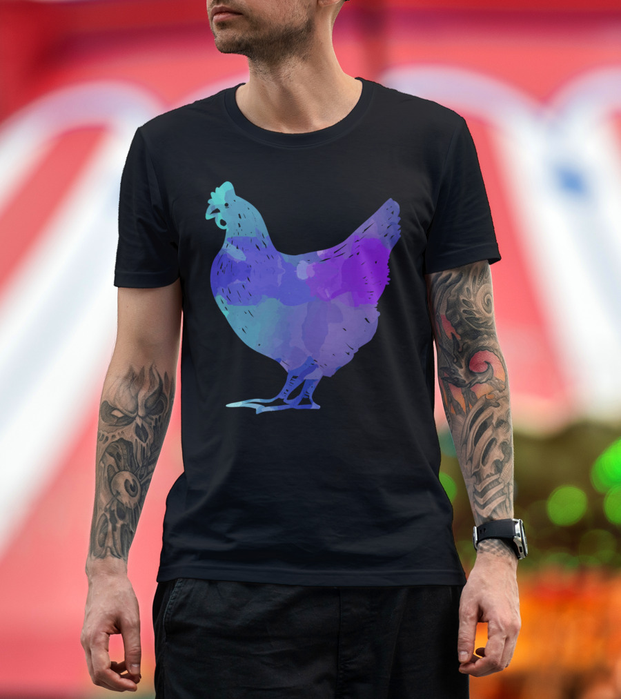 Watercolor Chicken Aqua Purple Blend T-Shirt