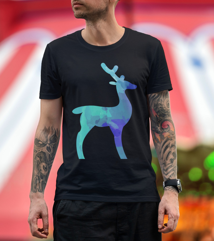 Watercolor Deer Silhouette in Blue and Green Tones T-Shirt