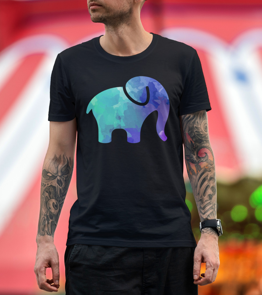 Watercolor Elephant Blue Green Purple Abstract T-Shirt