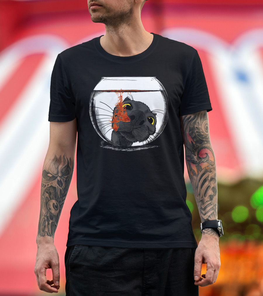 Color Drop Panther in Fishbowl with Orange Ink Splash T-Shirt