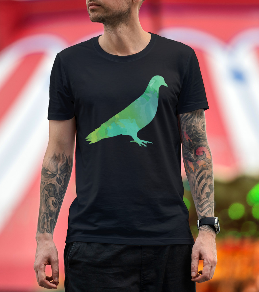 Watercolor Pigeon Green Gradient Bird T-Shirt