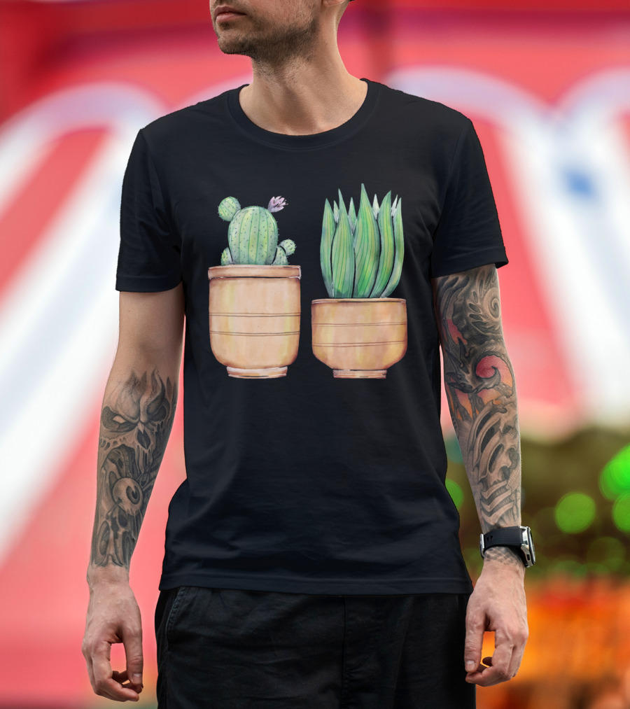 Watercolor Succulents Cacti Potted Plants T-Shirt