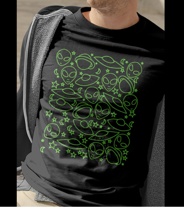 Aliens UFOs Stars And Moons Neon T-Shirt