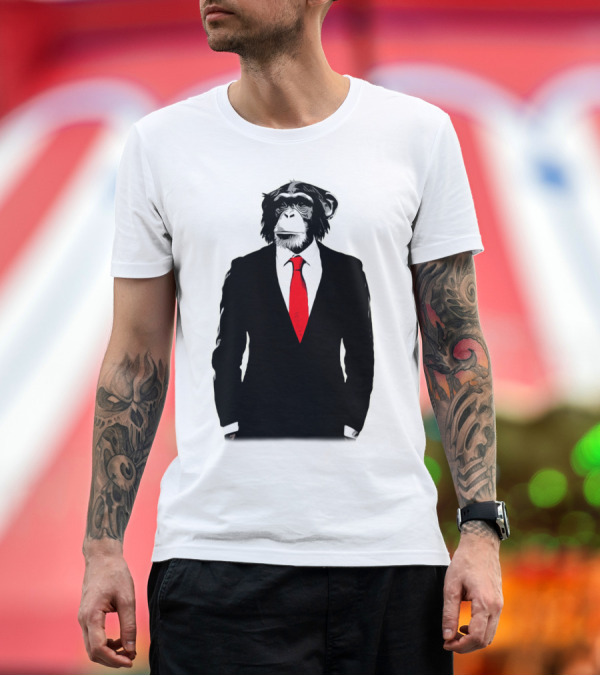 Premium T-Shirt: Domesticated Monkey in Suit with Red Tie T-Shirt Domesticated Monkey in Suit with Red Tie T-Shirt