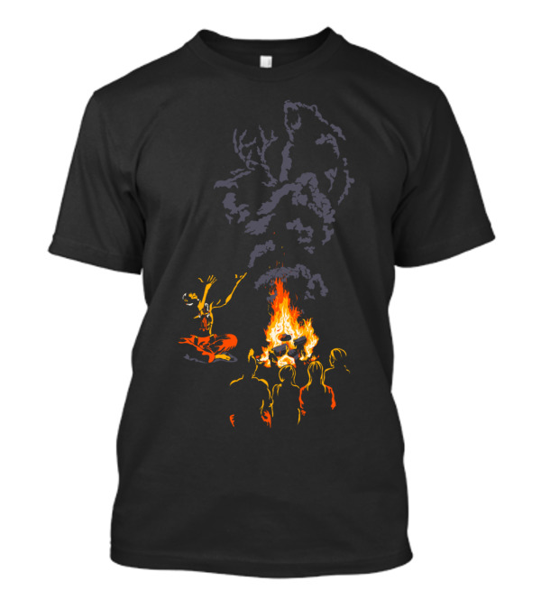 In A Native Tongue Caveman Gathering By Fire With Smoking T-Rex T-Shirt