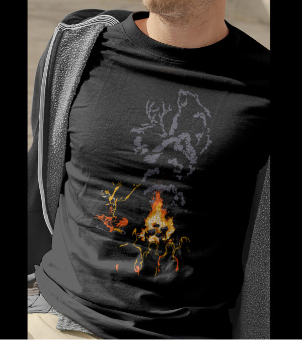 In A Native Tongue Caveman Gathering By Fire With Smoking T-Rex T-Shirt