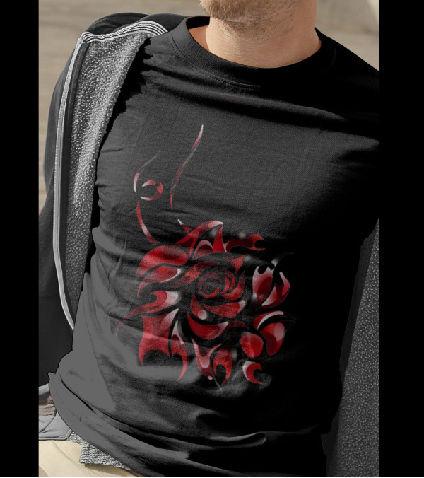 In Bloom In Red Black Abstract Rose T-Shirt
