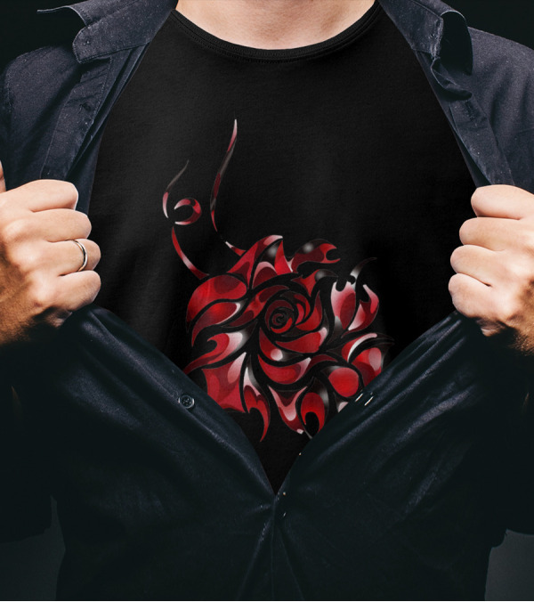 In Bloom In Red Black Abstract Rose T-Shirt
