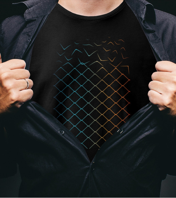 Colorful Geometric Fence Morphing Into Bird T-Shirt