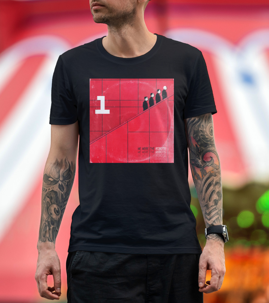 We Were The Robots Red Album Cover with Number One and Human Figures T-Shirt