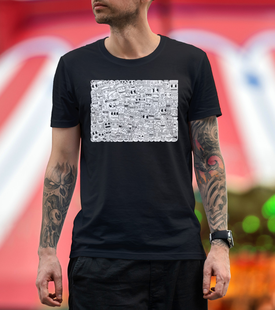 Faces And Thoughts Doodle Pattern by Benny T-Shirt