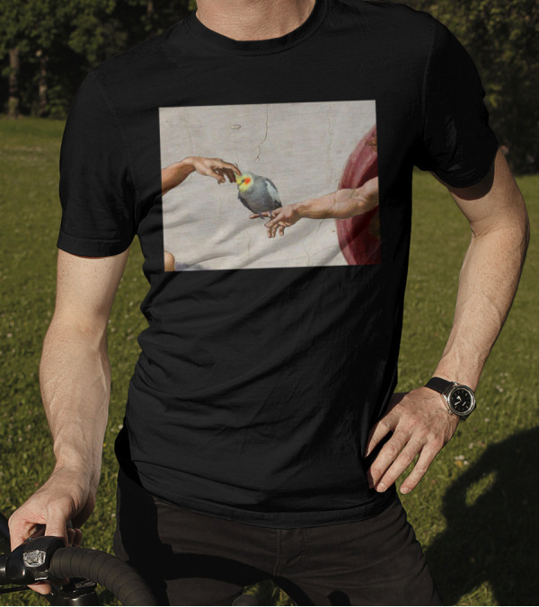 Creation Of Adam With Cockatiel Scritching T-Shirt