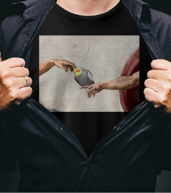 Creation Of Adam With Cockatiel Scritching T-Shirt