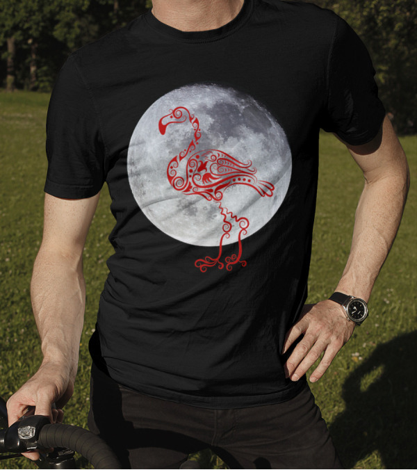 Moonlit Ornate Flamingo In Front Of The Moon T-Shirt
