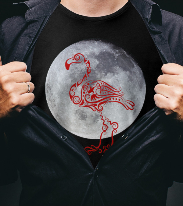 Moonlit Ornate Flamingo In Front Of The Moon T-Shirt