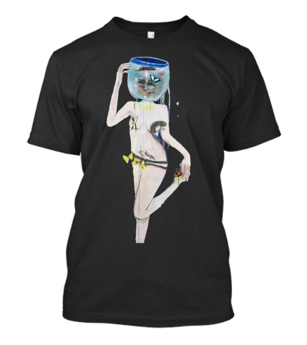 In Her Own World Fishbowl Head Surreal Art Butterfly Fish Lady T-Shirt