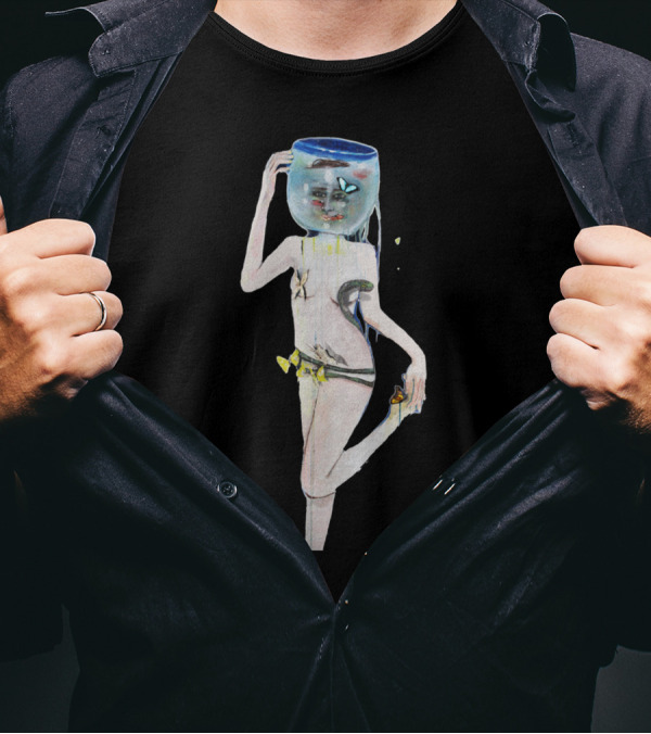 In Her Own World Fishbowl Head Surreal Art Butterfly Fish Lady T-Shirt