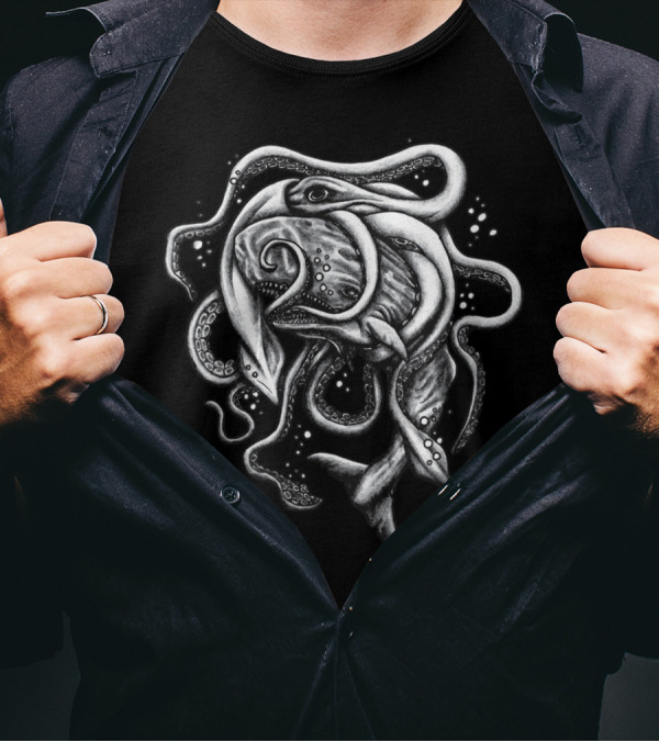 Whale Versus Kraken Epic Ocean Showdown T-Shirt