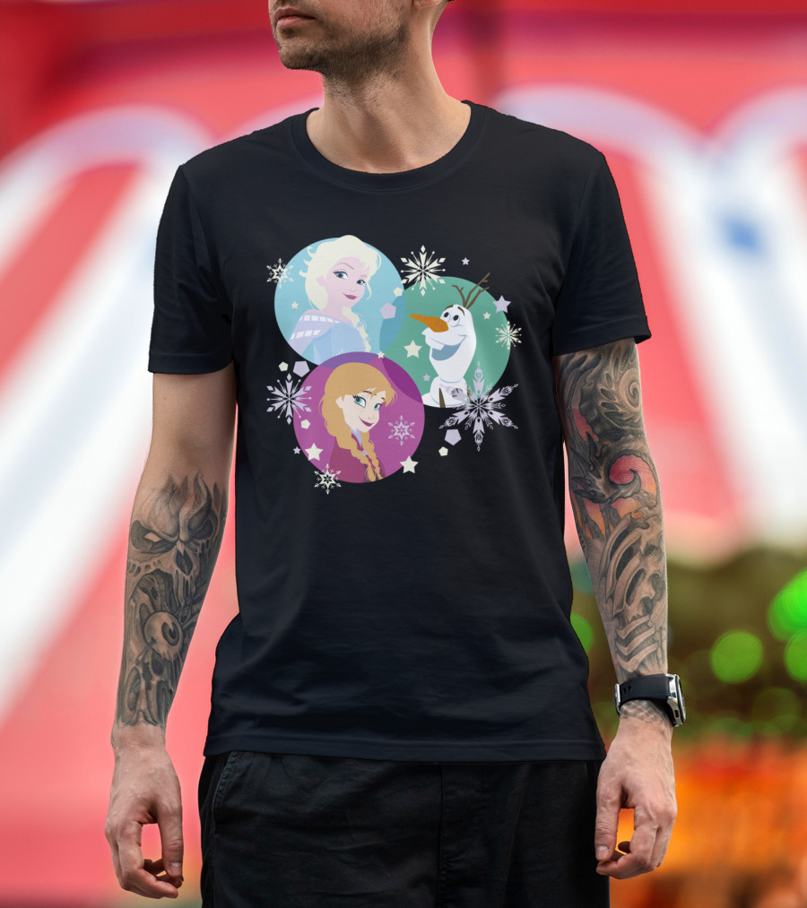 Frozen Elsa Anna Olaf Snowflakes Bubbles Racer T-Shirt