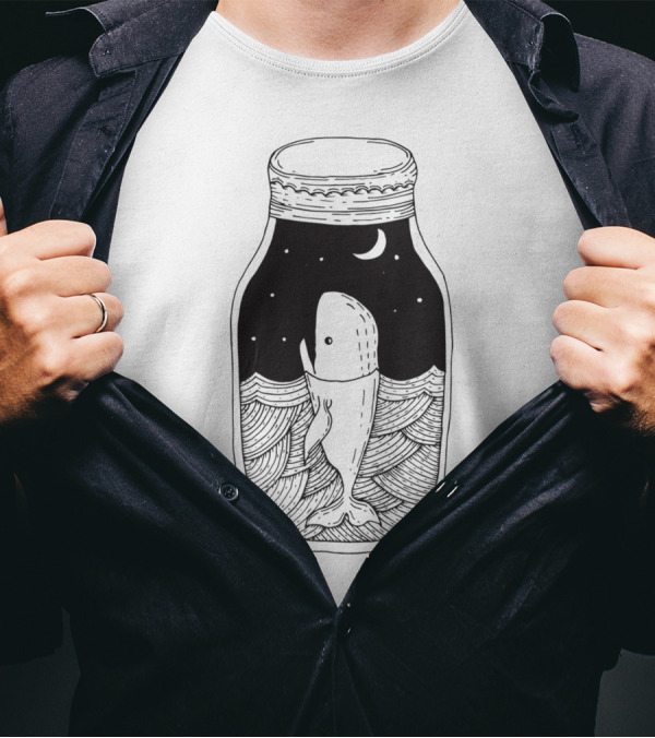 Whale And Night Sky In Jar T-Shirt