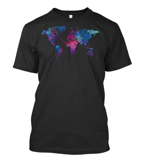Map Of The World Galaxy Watercolor Impression T-Shirt