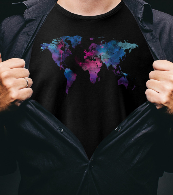 Map Of The World Galaxy Watercolor Impression T-Shirt