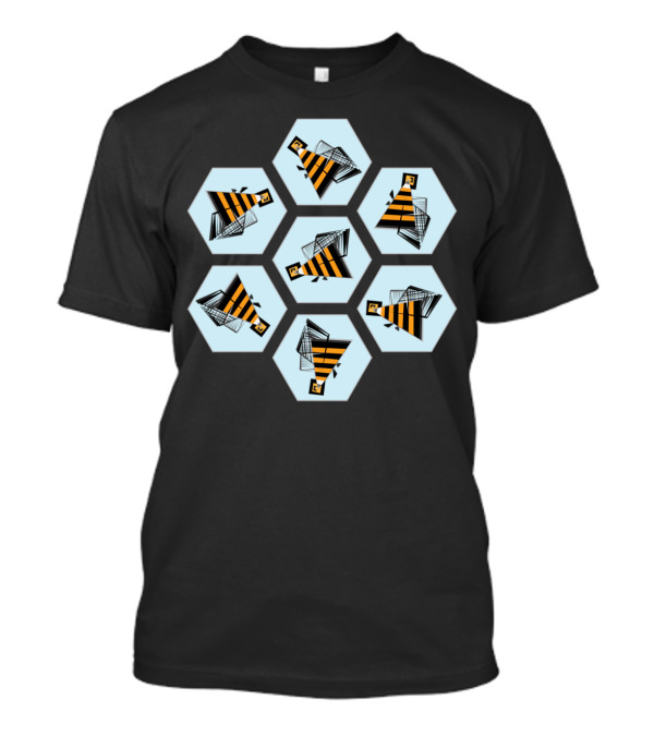 Bees And Honeycombs Hexagon Geometric Pattern With Striped Bee Icons T-Shirt