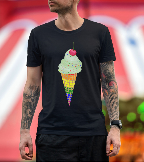Premium T-Shirt: Colorful Rainbow Ice Cream Cone with Cherry and Sprinkles T-Shirt Colorful Rainbow Ice Cream Cone with Cherry and Sprinkles T-Shirt