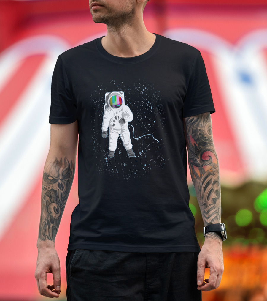 Space Visual Odyssey Astronaut with Retro Television Visor in Cosmic Void T-Shirt