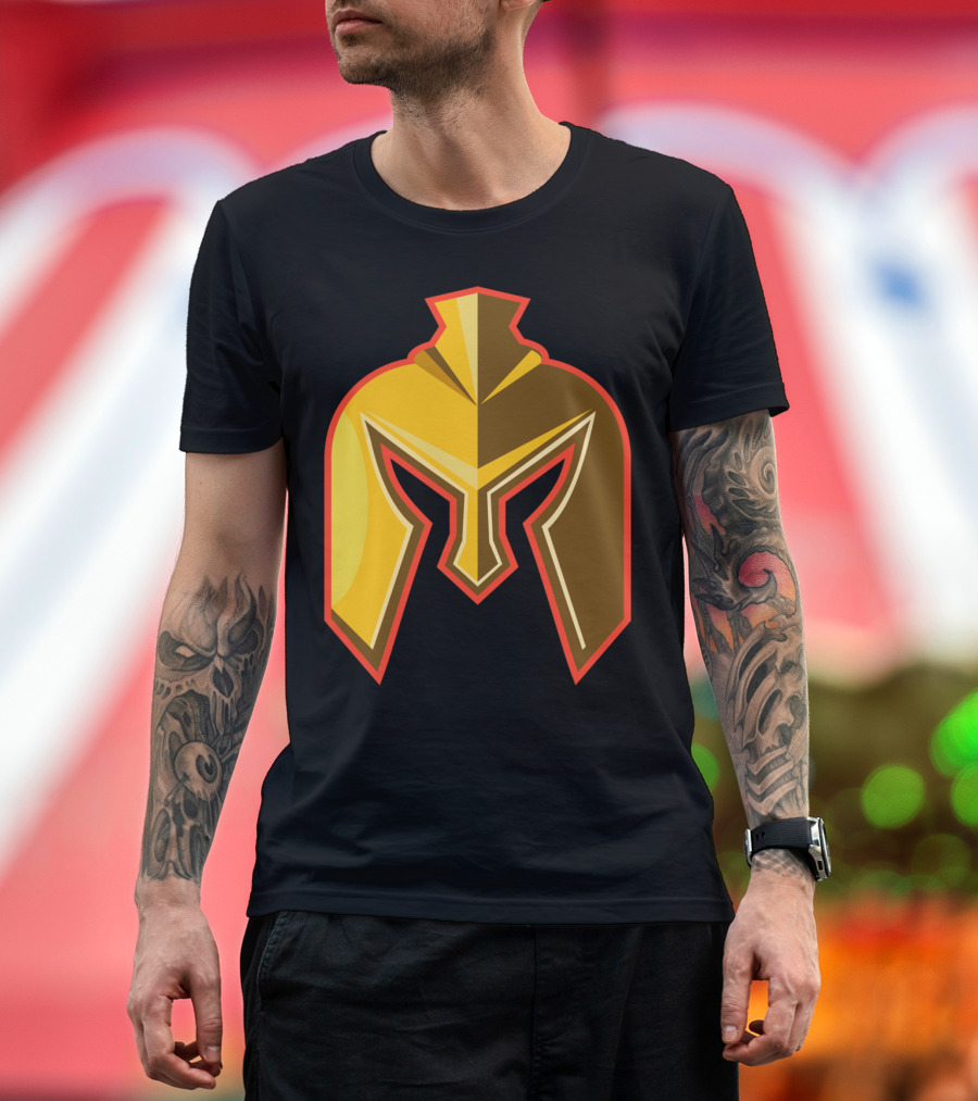 Spartan Helmet Symbol Bold Yellow Red Outline T-Shirt