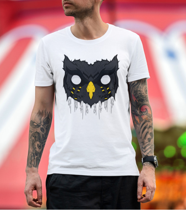 Premium T-Shirt: Owl Case Dark Mask with White Eyes and Yellow Beak T-Shirt Owl Case Dark Mask with White Eyes and Yellow Beak T-Shirt