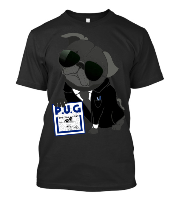 Agent P.U.G Special Agent Secretive Dog In Suit With Sunglasses Holding Badge T-Shirt