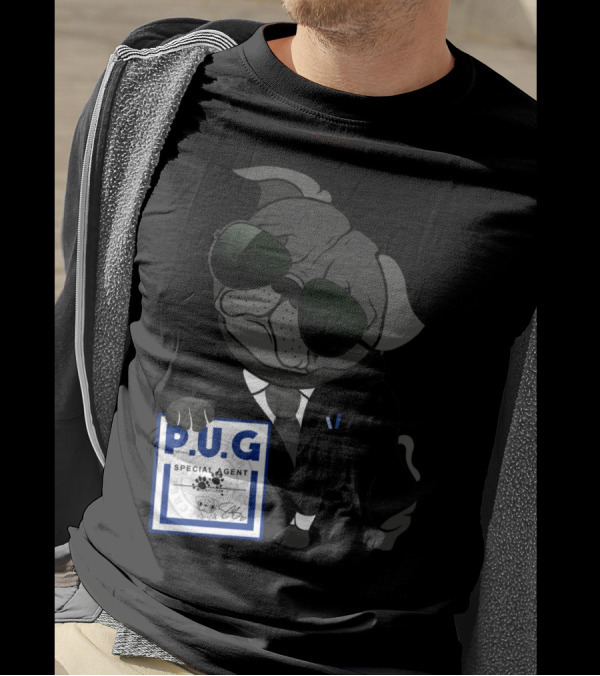 Agent P.U.G Special Agent Secretive Dog In Suit With Sunglasses Holding Badge T-Shirt