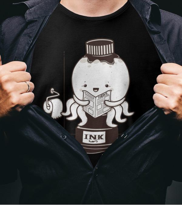 Ink Refill Octopus Reading News T-Shirt
