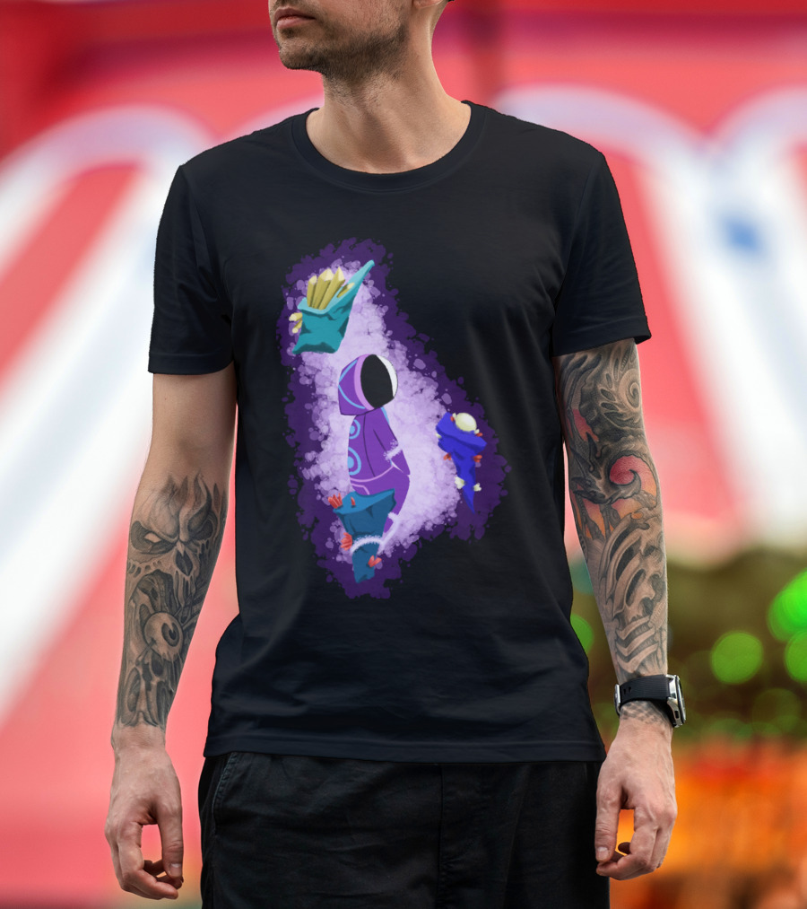 In Space Alone Abstract Hooded Figure with Celestial Accents T-Shirt