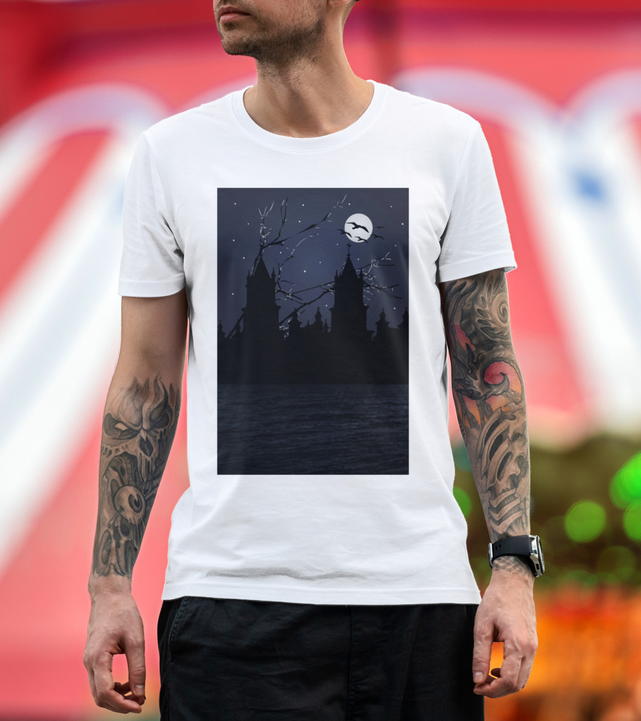 Dark Gothic Night with Moonlit Castle T-Shirt