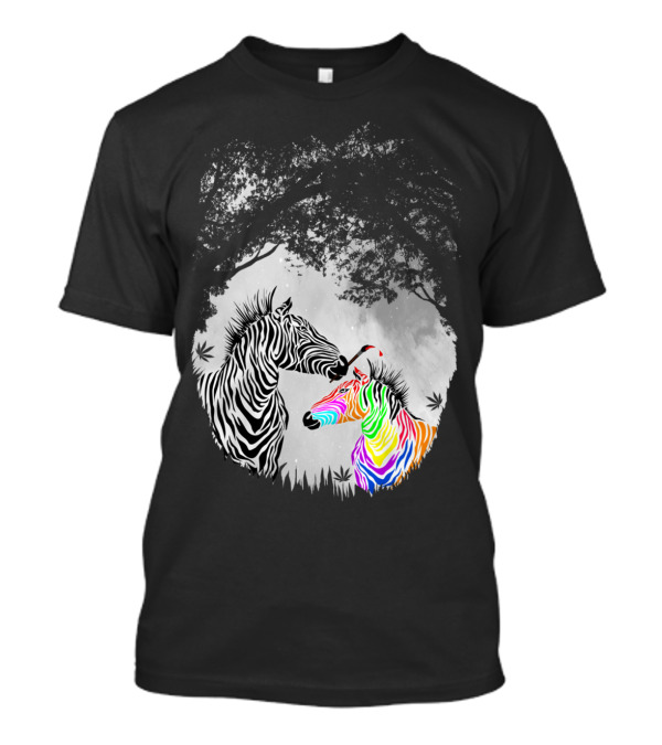Colorful Zebra Under Tree With Black And White Zebra T-Shirt
