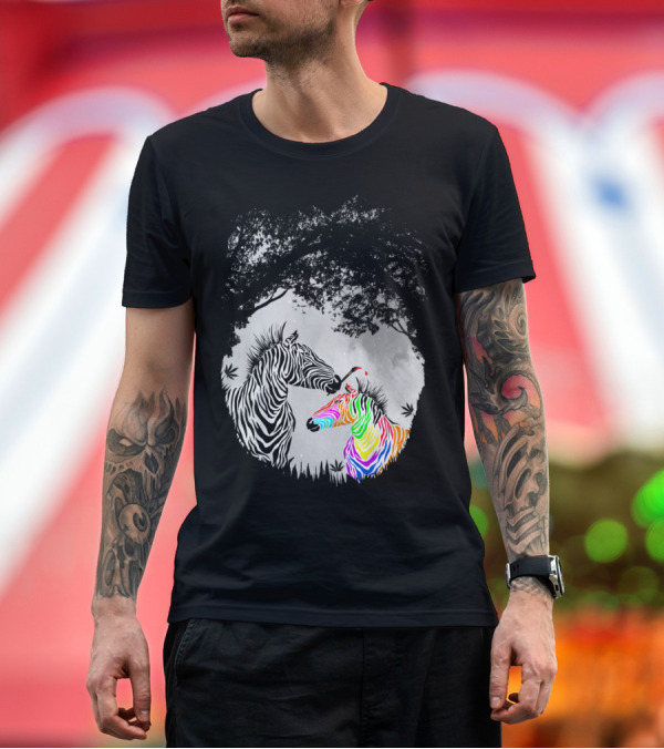 Premium T-Shirt: Colorful Zebra Under Tree with Black and White Zebra T-Shirt Colorful Zebra Under Tree with Black and White Zebra T-Shirt