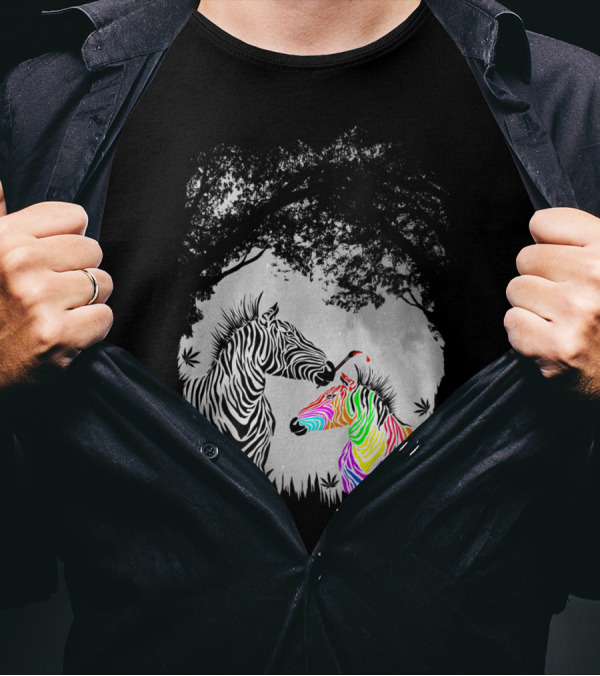 Colorful Zebra Under Tree With Black And White Zebra T-Shirt