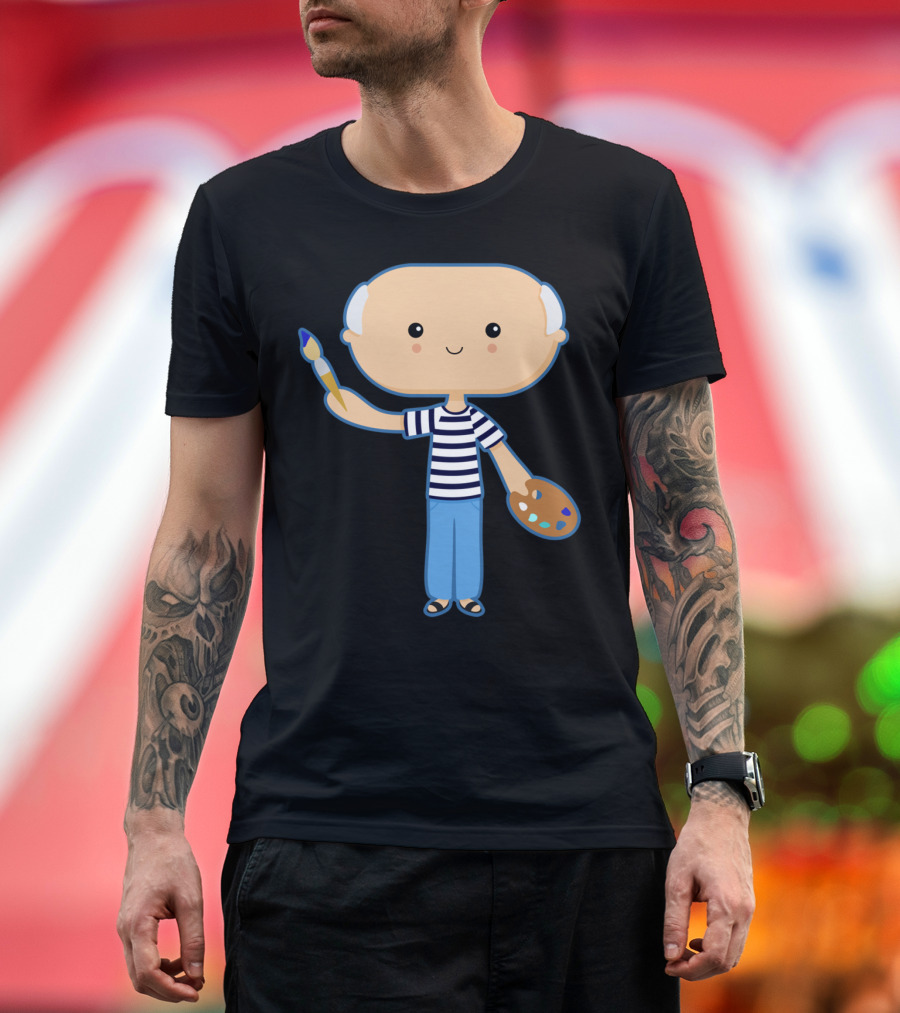 Pablo Picasso Cartoon Art Palette Striped Shirt Paintbrush T-Shirt