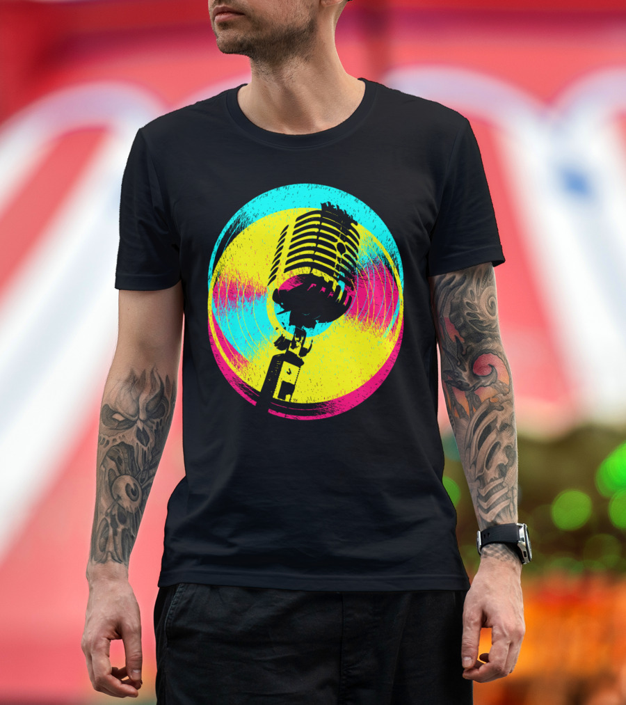 Colors And Records Vibrant Retro Microphone T-Shirt