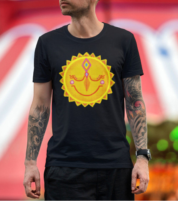 Premium T-Shirt: Fun Happy Sun Face with Geometric Shapes T-Shirt Fun Happy Sun Face with Geometric Shapes T-Shirt