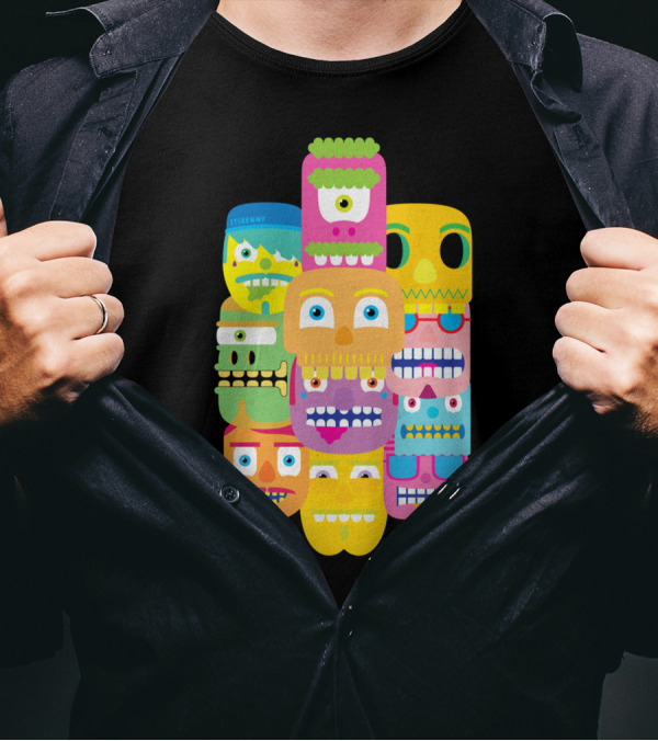 Colourful Faces Stack By Stikeny T-Shirt