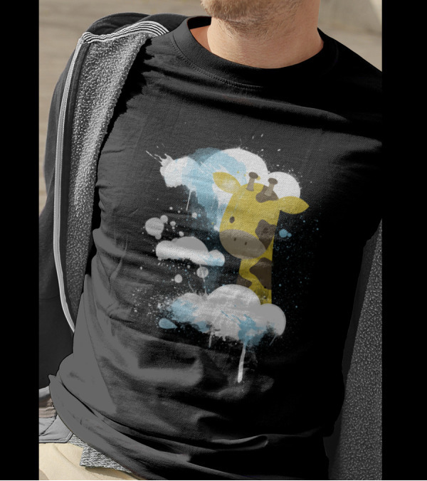 Giraffe In The Clouds With Watercolor Splashes T-Shirt