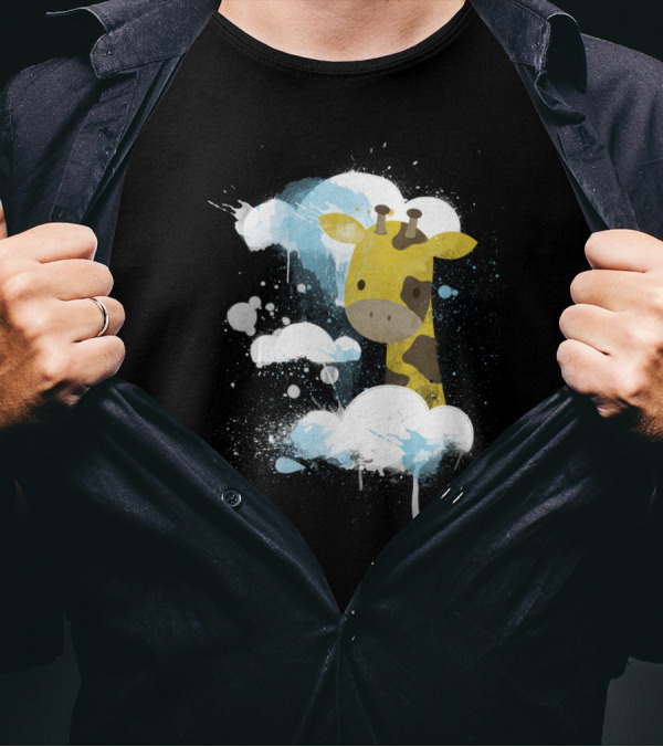 Giraffe In The Clouds With Watercolor Splashes T-Shirt