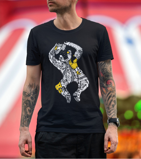 Premium T-Shirt: In the Corner Doodle Art Pattern Anthropomorphic Figure with Yellow Accents T-Shirt In the Corner Doodle Art Pattern Anthropomorphic Figure with Yellow Accents T-Shirt